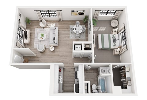 Floor plan for 1 bed, 1 bath, 800 sqft